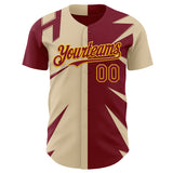 Custom City Cream Crimson-Gold Geometric Patchwork Asymmetry Split Authentic Baseball Jersey