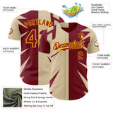 Custom City Cream Crimson-Gold Geometric Patchwork Asymmetry Split Authentic Baseball Jersey