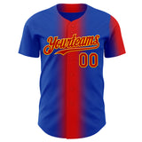 Custom Thunder Blue Red-Gold Geometric Patchwork Asymmetry Gradient Authentic Baseball Jersey