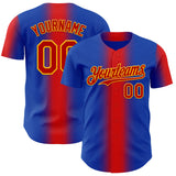 Custom Thunder Blue Red-Gold Geometric Patchwork Asymmetry Gradient Authentic Baseball Jersey