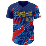 Custom US Navy Blue Red-Gold Geometric Patchwork Asymmetry Authentic Baseball Jersey
