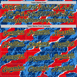Custom US Navy Blue Red-Gold Geometric Patchwork Asymmetry Authentic Baseball Jersey