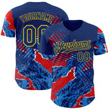 Custom US Navy Blue Red-Gold Geometric Patchwork Asymmetry Authentic Baseball Jersey