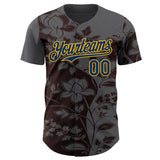 Custom Steel Gray US Navy Blue Brown-Gold Geometric Color Block Asymmetry Tropical Floral Authentic Baseball Jersey