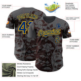 Custom Steel Gray US Navy Blue Brown-Gold Geometric Color Block Asymmetry Tropical Floral Authentic Baseball Jersey