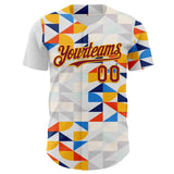 Custom White Crimson-Gold Geometric Patchwork Asymmetry Authentic Baseball Jersey