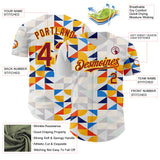 Custom White Crimson-Gold Geometric Patchwork Asymmetry Authentic Baseball Jersey