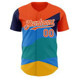 Custom Orange Blue Yellow-White Geometric Patchwork Asymmetry Wave Color Block Authentic Baseball Jersey
