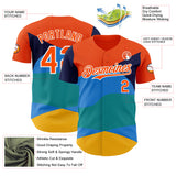 Custom Orange Blue Yellow-White Geometric Patchwork Asymmetry Wave Color Block Authentic Baseball Jersey