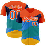 Custom Orange Blue Yellow-White Geometric Patchwork Asymmetry Wave Color Block Authentic Baseball Jersey