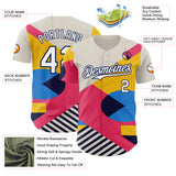 Custom Cream White Neon Pink Yellow-Navy Geometric Patchwork Asymmetry Authentic Baseball Jersey