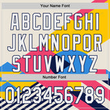 Custom Cream White Neon Pink Yellow-Navy Geometric Patchwork Asymmetry Authentic Baseball Jersey