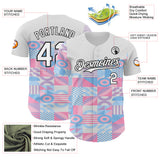Custom White Pink Blue-Black Geometric Patchwork Asymmetry Authentic Baseball Jersey