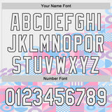 Custom White Pink Blue-Black Geometric Patchwork Asymmetry Authentic Baseball Jersey