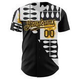 Custom White Black-Gold Geometric Patchwork Asymmetry Authentic Baseball Jersey