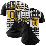 Custom White Black-Gold Geometric Patchwork Asymmetry Authentic Baseball Jersey