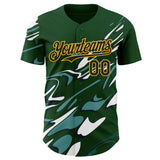 Custom Green Black-Gold Geometric Patchwork Asymmetry Fluid Swirl Authentic Baseball Jersey
