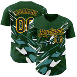 Custom Green Black-Gold Geometric Patchwork Asymmetry Fluid Swirl Authentic Baseball Jersey