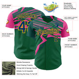 Custom Green US Navy Blue Hot Pink-Gold Geometric Patchwork Asymmetry Authentic Baseball Jersey