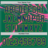 Custom Green US Navy Blue Hot Pink-Gold Geometric Patchwork Asymmetry Authentic Baseball Jersey