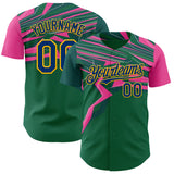 Custom Green US Navy Blue Hot Pink-Gold Geometric Patchwork Asymmetry Authentic Baseball Jersey