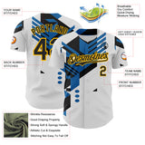 Custom White Black Blue-Gold Geometric Patchwork Asymmetry Authentic Baseball Jersey