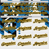 Custom White Black Blue-Gold Geometric Patchwork Asymmetry Authentic Baseball Jersey