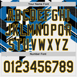 Custom White Black Blue-Gold Geometric Patchwork Asymmetry Authentic Baseball Jersey