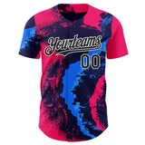 Custom Pink Black Blue-White Geometric Patchwork Asymmetry Fluid Swirl Splatter Authentic Baseball Jersey