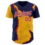 Custom Navy Red Gold-White Geometric Patchwork Asymmetry Torn Authentic Baseball Jersey