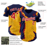 Custom Navy Red Gold-White Geometric Patchwork Asymmetry Torn Authentic Baseball Jersey