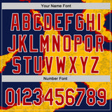 Custom Navy Red Gold-White Geometric Patchwork Asymmetry Torn Authentic Baseball Jersey