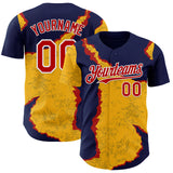 Custom Navy Red Gold-White Geometric Patchwork Asymmetry Torn Authentic Baseball Jersey