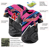 Custom Gray Red Pink Blue-White Geometric Patchwork Asymmetry Fluid Swirl Authentic Baseball Jersey