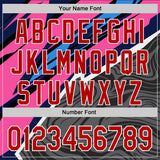 Custom Gray Red Pink Blue-White Geometric Patchwork Asymmetry Fluid Swirl Authentic Baseball Jersey