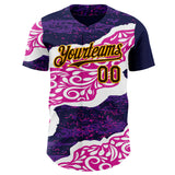 Custom Purple Brown Deep Pink-Gold Geometric Patchwork Asymmetry Torn Tropical Floral Authentic Baseball Jersey