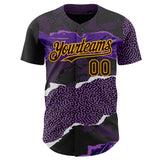Custom Purple Brown Black-Gold Geometric Patchwork Asymmetry Torn Authentic Baseball Jersey