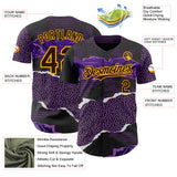Custom Purple Brown Black-Gold Geometric Patchwork Asymmetry Torn Authentic Baseball Jersey