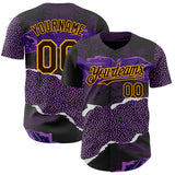 Custom Purple Brown Black-Gold Geometric Patchwork Asymmetry Torn Authentic Baseball Jersey