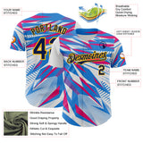 Custom White Navy Blue Hot Pink-Gold Geometric Patchwork Asymmetry Authentic Baseball Jersey