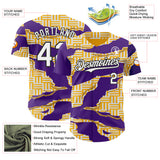 Custom Gold White Purple-Black Geometric Patchwork Asymmetry Torn Authentic Baseball Jersey