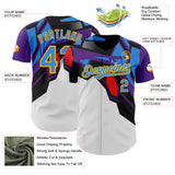 Custom Black Electric Blue Purple Red-Gold Geometric Patchwork Asymmetry Authentic Baseball Jersey