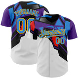 Custom Black Electric Blue Purple Red-Gold Geometric Patchwork Asymmetry Authentic Baseball Jersey
