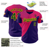 Custom Purple Green Hot Pink-Gold Geometric Patchwork Asymmetry Authentic Baseball Jersey