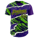 Custom Purple Green-Gold Geometric Patchwork Asymmetry Torn Authentic Baseball Jersey