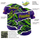 Custom Purple Green-Gold Geometric Patchwork Asymmetry Torn Authentic Baseball Jersey