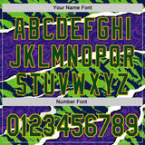 Custom Purple Green-Gold Geometric Patchwork Asymmetry Torn Authentic Baseball Jersey