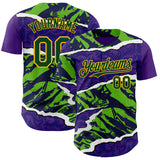 Custom Purple Green-Gold Geometric Patchwork Asymmetry Torn Authentic Baseball Jersey