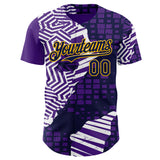 Custom Purple Navy-Gold Geometric Patchwork Asymmetry Torn Authentic Baseball Jersey