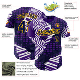 Custom Purple Navy-Gold Geometric Patchwork Asymmetry Torn Authentic Baseball Jersey